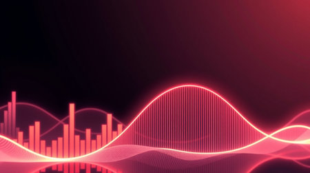 3d illustration of a sound wave with a red gradient in the backgroundの写真素材