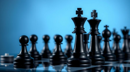 Black chess pieces on a chessboard. The concept of business strategyの写真素材