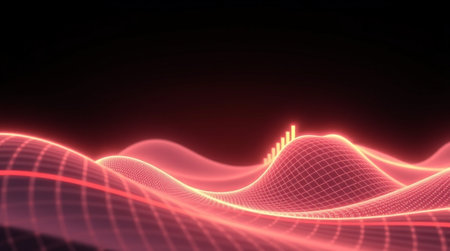 3D illustration of abstract digital wave with particles and bokehの写真素材