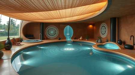 3D CG rendering of Modern luxury spa pool with swimming poolside