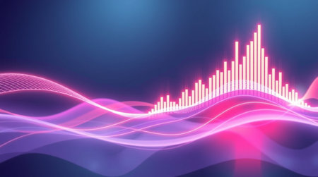 3d rendering of a sound wave with purple and pink neon lights