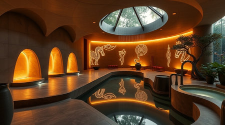Interior of a hotel swimming pool. 3D Rendering.