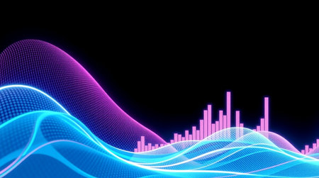 abstract blue and purple sound waves on black background 3d illustration