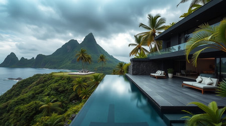 Swimming pool of luxury villa on the tropical island of Mauritius