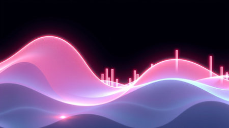 3d illustration of abstract background with blue and pink waves. Music sound wave.の写真素材