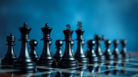 Chess pieces on a chess board. Business concept of leadership and successの写真素材