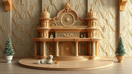 3d illustration of a living room with fireplaceの写真素材