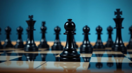 Chess pieces on a chessboard, 3d render illustration.