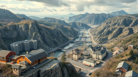 Panoramic view of the city of Krasnaya Polyana, Sochi, Russia