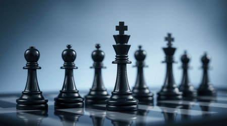 Chess pieces on a chessboard, shallow depth of field.の写真素材