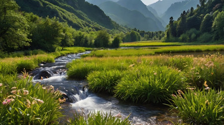Rice fields and river in the valley of Sapa, Vietnam