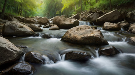Waterfall in the forest, slow shutter speed. Natural background.の写真素材