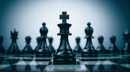 Chess pieces on a chessboard, concept of strategy, leadership and successの写真素材