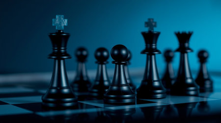 Chess pieces on a chessboard. The concept of business leadership and success.の写真素材