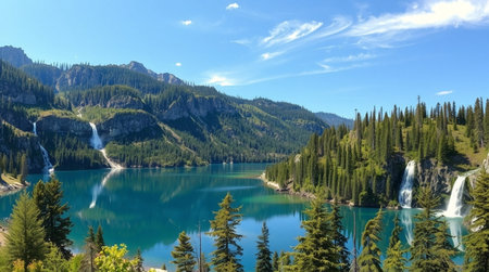 Beautiful turquoise lake in the mountainsの写真素材