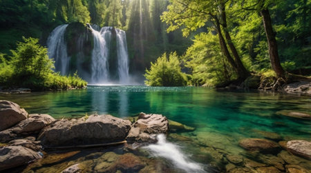 Panoramic view of waterfall in Plitvice Lakes National Park, Croatia