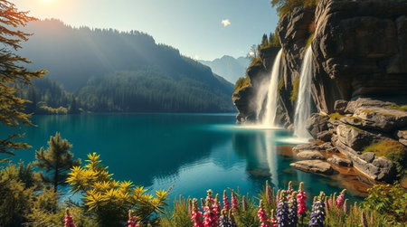 Beautiful waterfall in the mountains. Waterfall in the mountains.の写真素材