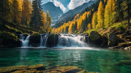 Beautiful autumn landscape with a waterfall