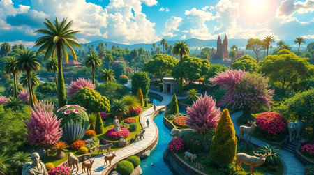 3D render of Nong Nooch park in Pattaya, Thailand