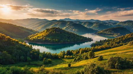 Beautiful summer landscape. Mountain lake in the Carpathian mountains.の写真素材