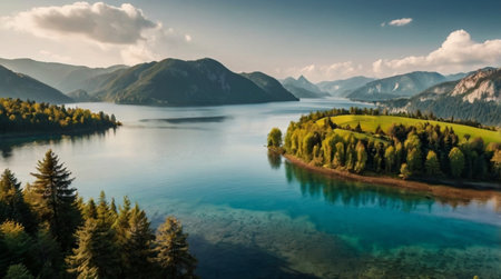 Panoramic view of the lake Bled in Slovenia, Europe.の写真素材