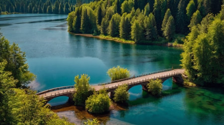 Aerial view of a bridge over the river. Beautiful summer landscape.の写真素材