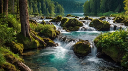 Mountain river in the Carpathian Mountains, Ukraine. Long exposure