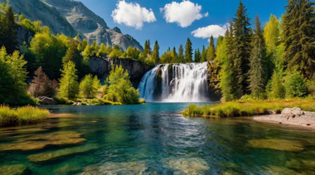 Waterfall in the mountains.の写真素材