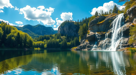 Waterfall in the mountains.の写真素材