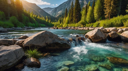 Mountain river in the Altai Republic, Siberia, Russia.の写真素材