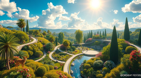 3d rendering of a beautiful garden in the form of a city.の写真素材