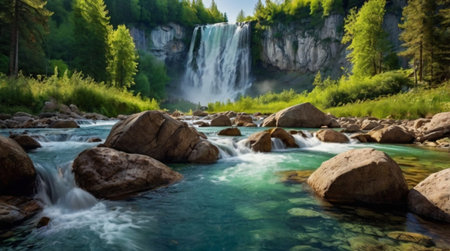 Waterfall in the mountains of the Republic of Adygea