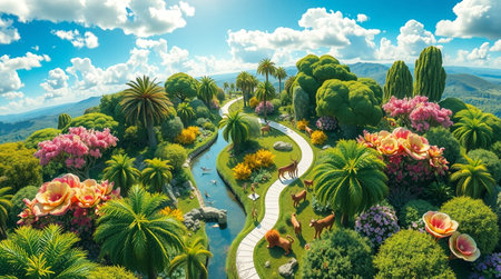 Aerial view of beautiful landscape in tropical garden. Nature background.の写真素材