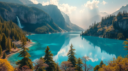 Beautiful turquoise lake in the mountains. Panoramic viewの写真素材