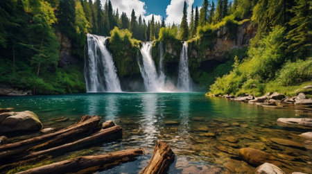 Panoramic view of beautiful waterfallの写真素材