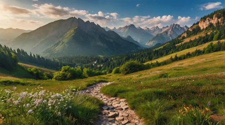 Colorful flowers in the garden at sunset time.の写真素材
