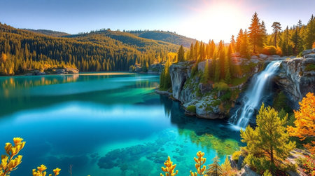 Beautiful alpine lake in the mountains at sunset. Concept of active and ecological tourism