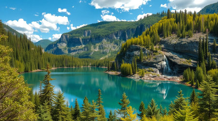 Beautiful turquoise lake in the mountains of Alberta, Canadaの写真素材