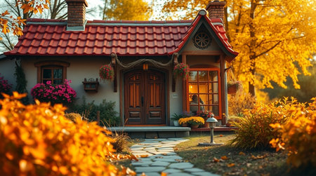 Beautiful house in the autumn park. Beautiful house in the autumn park.の写真素材