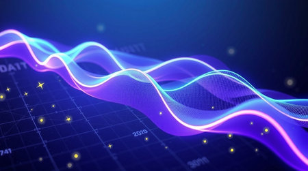3d illustration of abstract background with blue and purple dynamic waves.の写真素材