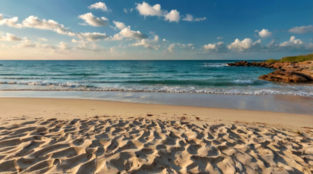 Beautiful seascape with sand and blue sky. Nature backgroundの写真素材