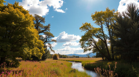 Landscape with a small river in the middle of a meadow