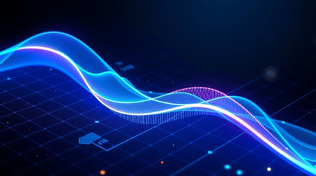 Futuristic technology wave background with glowing lines. 3d rendering