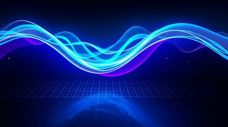 abstract 3d illustration of blue glowing waves on a dark background