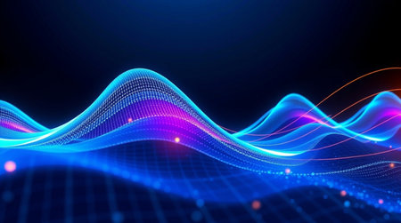 abstract technology wave background with glowing particles. 3d vector illustration