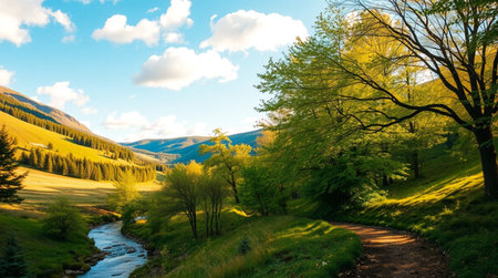 Beautiful spring landscape in the Carpathian mountains, Ukraine.の写真素材