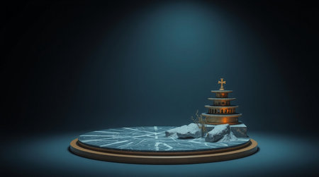 3d rendering of christianity concept in blue background with podiumの写真素材