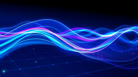 abstract blue background with glowing lines and particles. 3d rendering