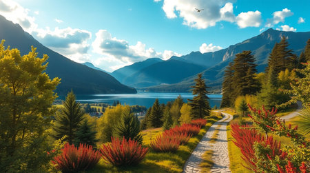 Beautiful view of Lake Wakatipu, Queenstown, New Zealandの写真素材