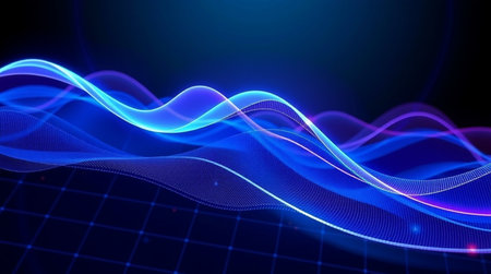 Abstract blue background with glowing lines and particles. 3d rendering.